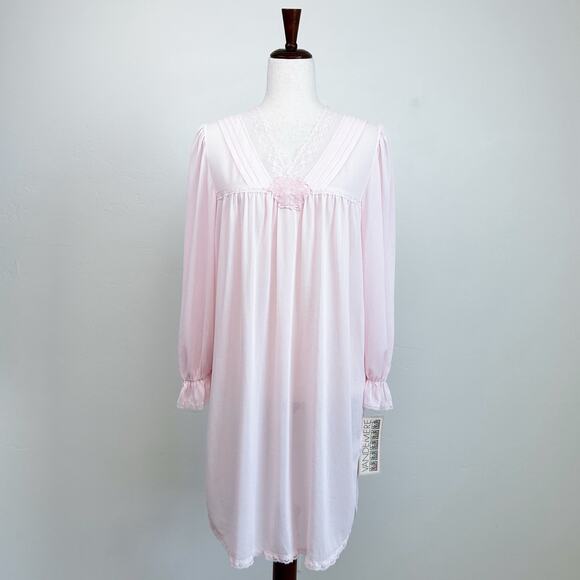 Vintage Vandemere Crepeset Nylon Pink Lace Nightgown NWT - Picture 1 of 8